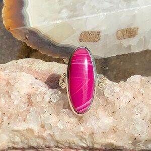 Pink Botswana Agate 925 Sterling Silver Ring, Size 7.5